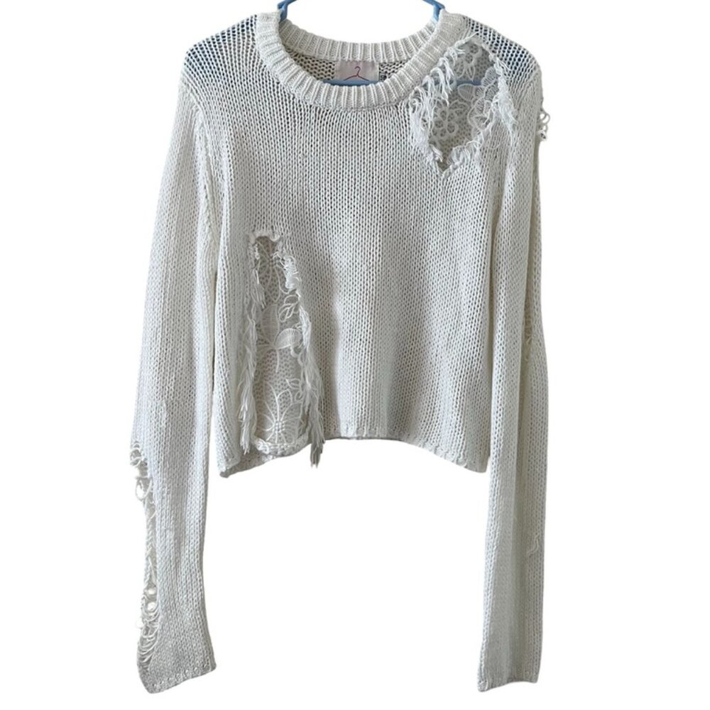 Distressed Knit Lace Sweater